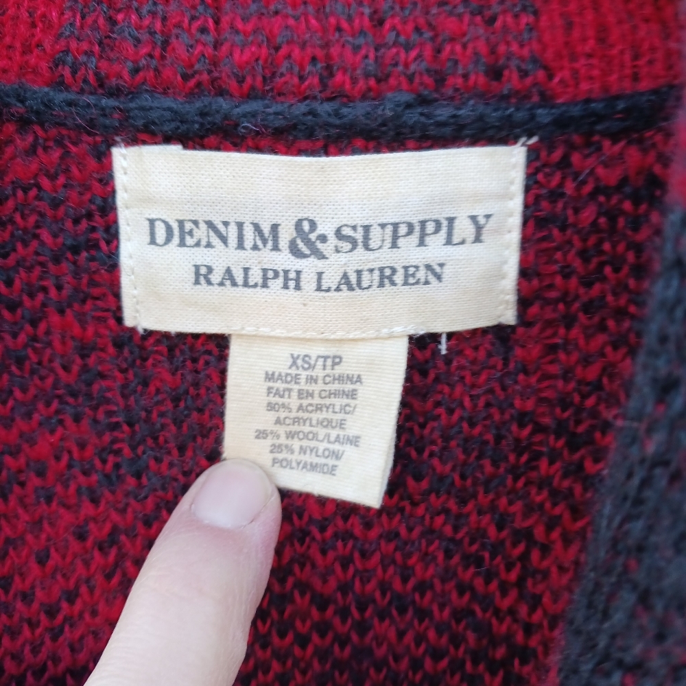 DENIM & SUPPLY Ralph Lauren Cardigan Sweater Shawl Buffalo Plaid  XS Wool Blend - Picture 5 of 5
